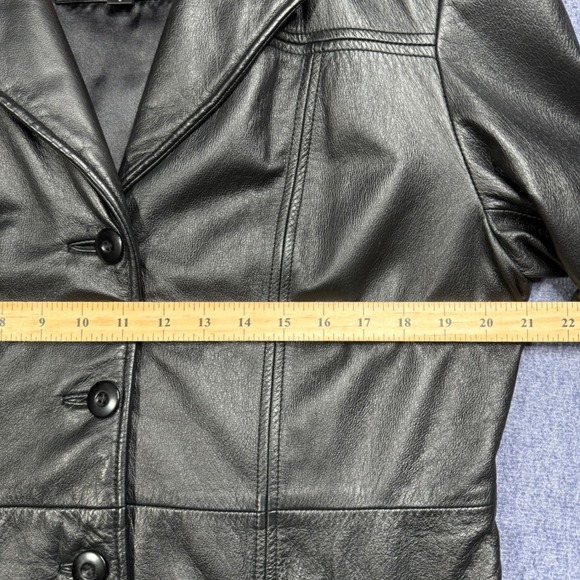 Wilsons Leather Experts Blazer Moto Jacket Women's L Black Button Front EUC - Picture 6 of 6